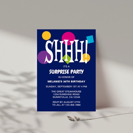 Invitation Retro Blue SHHH Surprise fête d'anniversaire