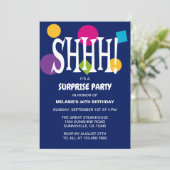 Invitation Retro Blue SHHH Surprise fête d'anniversaire (Debout devant)