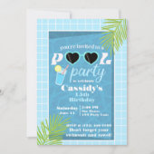 Invitation Retro Blue Summer Pool fête d'anniversaire (Devant)