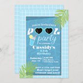 Invitation Retro Blue Summer Pool fête d'anniversaire (Devant / Derrière)