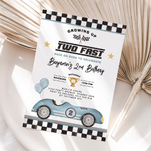 Invitation Retro Blue Two Fast Race Car Boy 2e anniversaire