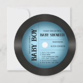 Invitation Retro Blue Vignette Vinyl Record Baby shower garço (Devant)