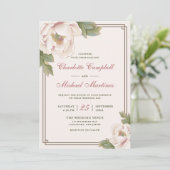 Invitation Retro Blush rose Mariage Peony Rose Floral (Debout devant)