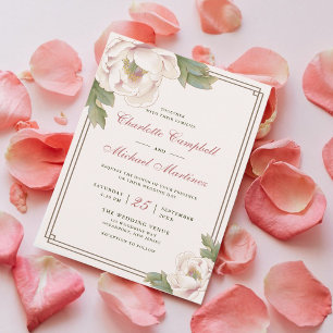 Invitation Retro Blush rose Mariage Peony Rose Floral