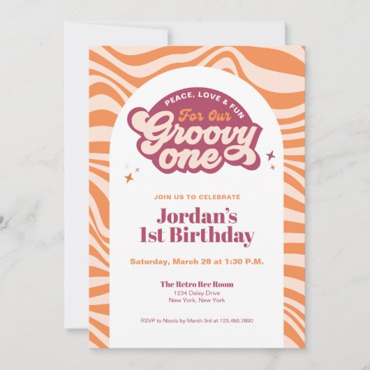 Invitation rétro bohème pour un premier anniversai (Devant)