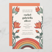 Invitation Retro Bohemian Rainbow Floral Bat mitzvah unique (Devant / Derrière)