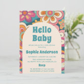 Invitation Retro Boho 70s Groovy Floral Baby Shower    (Debout devant)