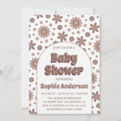 Invitation Retro Boho Brown Arch Daisy Floral Baby Shower (Devant)