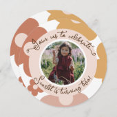 Invitation Retro Boho Daisy Anniversaire Girl Round (Devant / Derrière)