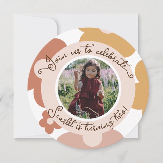 Invitation Retro Boho Daisy Anniversaire Girl Round (Devant)