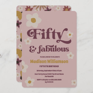 Invitation Retro Boho Dusty Pink 50 & Fabuleux Anniversaire