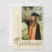Invitation Retro Boho Earthy Graduation Cap Photo Collage (Devant)