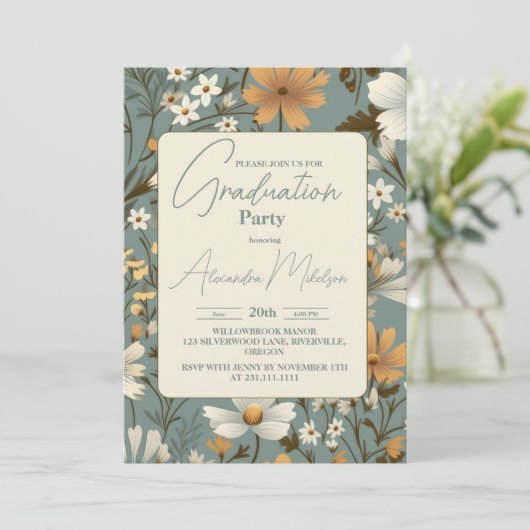 Invitation Retro Boho Graduation Party (Debout devant)