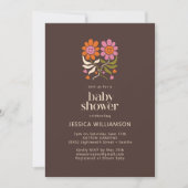 Invitation Retro Boho les années 70 Smile Floral Baby shower  (Devant)