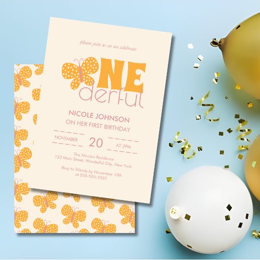 Invitation Retro Boho mignon papillon enfants 1er anniversair