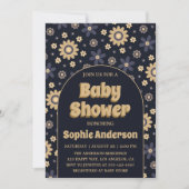 Invitation Retro Boho Navy Floral Arch Baby Shower (Devant)