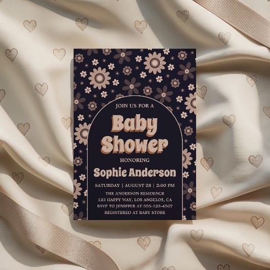 Invitation Retro Boho Navy Floral Arch Baby Shower