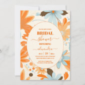 Invitation Retro Boho Orange Blue Floral Super Mariage (Devant)
