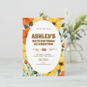 Invitation Rétro Boho Orange Jaune Floral Anniversaire Mignon (Debout devant)