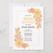 Invitation Retro Boho Orange Peach Flora Super 40e anniversai (Devant)