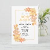 Invitation Retro Boho Orange Peach Flora Super 40e anniversai (Debout devant)