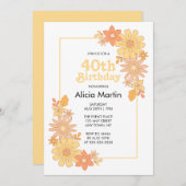 Invitation Retro Boho Orange Peach Flora Super 40e anniversai (Devant / Derrière)