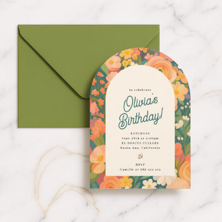 Invitation rétro boho pour fête fleurie
