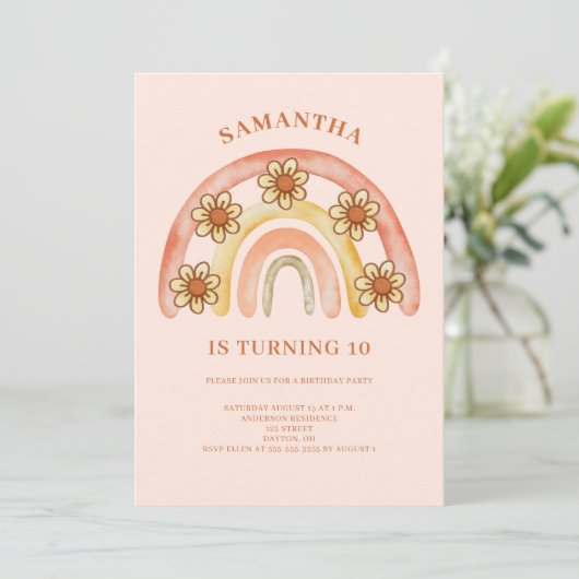 Invitation Retro Boho Rainbow 10th Birthday Party (Debout devant)