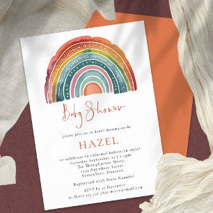 Invitation Retro Boho Rainbow Script Baby shower bohème