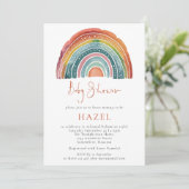 Invitation Retro Boho Rainbow Script Baby shower bohème (Debout devant)