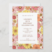 Invitation Retro Boho rose jaune Floral mignonne fête d'anniv (Devant)