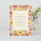Invitation Retro Boho rose jaune Floral Super 80e anniversair (Debout devant)