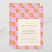 Invitation Retro Boho Rose Orange Floral Party de graduation (Devant / Derrière)