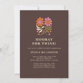 Invitation Retro Boho Smile Floral Super Baby shower TWINS (Devant)