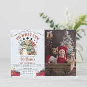 Invitation Retro Boho Snowman Arbre de Noël Anniversaire Phot (Debout devant)