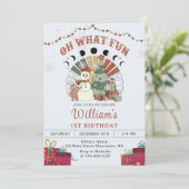 Invitation Retro Boho Snowman Noël Arbre fête d'anniversaire (Debout devant)