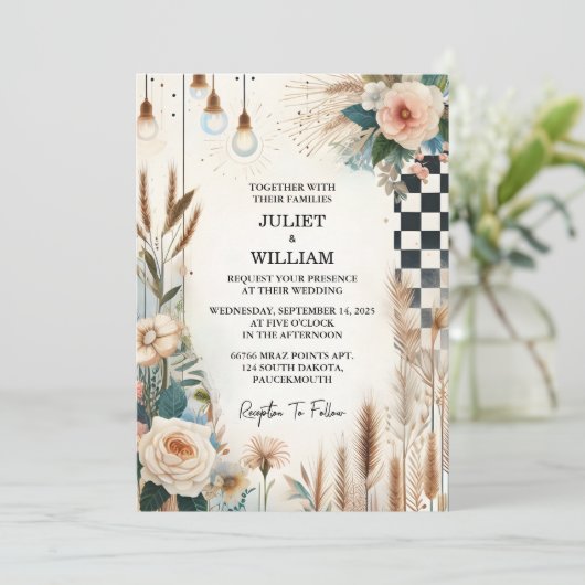 Invitation Retro Boho Studio Creative Illustrated Mariage (Debout devant)