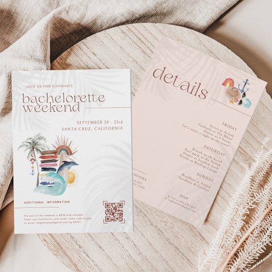 Invitation Retro Boho Surf été | Fin de semaine de bacheloret