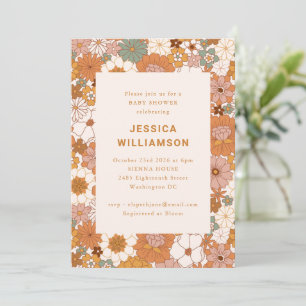 Invitation Retro Boho Terracotta Floral Cute Baby shower