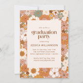 Invitation Retro Boho Terracotta Floral Cute Graduation Party (Devant)