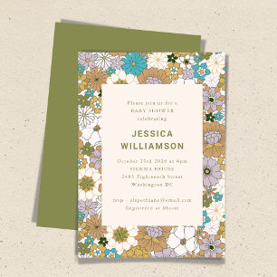Invitation Retro Boho Turquoise Brown Floral Cute Baby shower