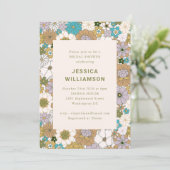 Invitation Retro Boho Turquoise Brown Floral Cute Fête des ma (Debout devant)