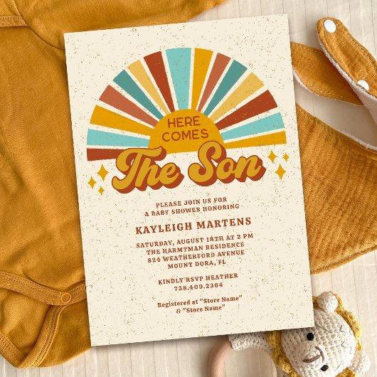 Invitation Retro Boho voici le Baby shower du fils