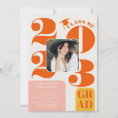 Invitation Retro bold 2023 rose orange 5 photos graduation (Devant)