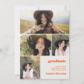 Invitation Retro bold 2023 rose orange 5 photos graduation (Dos)