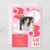 Invitation Rétro bold 2023 rose rouge 5 photos graduation (Devant)