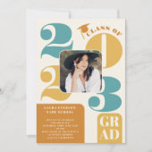 Invitation Rétro bold 2023 terre cuite turquoise 5 graduation (Devant)
