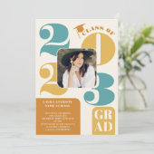 Invitation Rétro bold 2023 terre cuite turquoise 5 graduation (Debout devant)