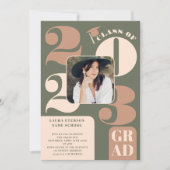 Invitation Rétro bold 2023 vert beige 5 photos graduation (Devant)