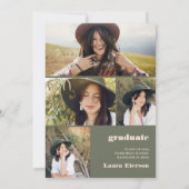 Invitation Rétro bold 2023 vert beige 5 photos graduation (Dos)